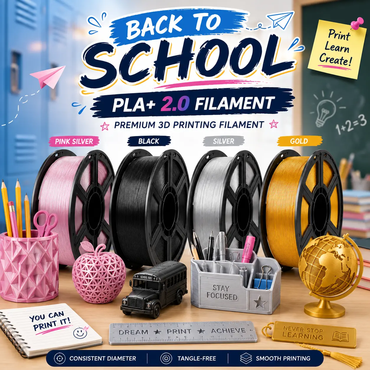 Silk PLA Filament 1.75mm 4 Pack (4x200g), Premium Metallic 3D Printer Filament Bundle, Smooth Shiny Finish, Easy Printing, Strong Layer Adhesion, Perfect for Models, Crafts, DIY Projects and Creative FDM Prints