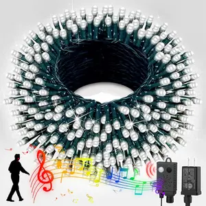 LAMPHOME 66ft Music Christmas Mini Lights with Motion Sensor Controller,200 LED Fairy Starry String Light Plug in for Indoor Outdoor Xmas Tree Wedding Party Decoration (White)
