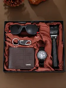 Men's Fashion Watch Set with Wallet, Glasses, Hair Trimmer, Keychain, Perfect Gift for Holidays, Thanksgiving, Father's Day, Birthdays, Men Accessories