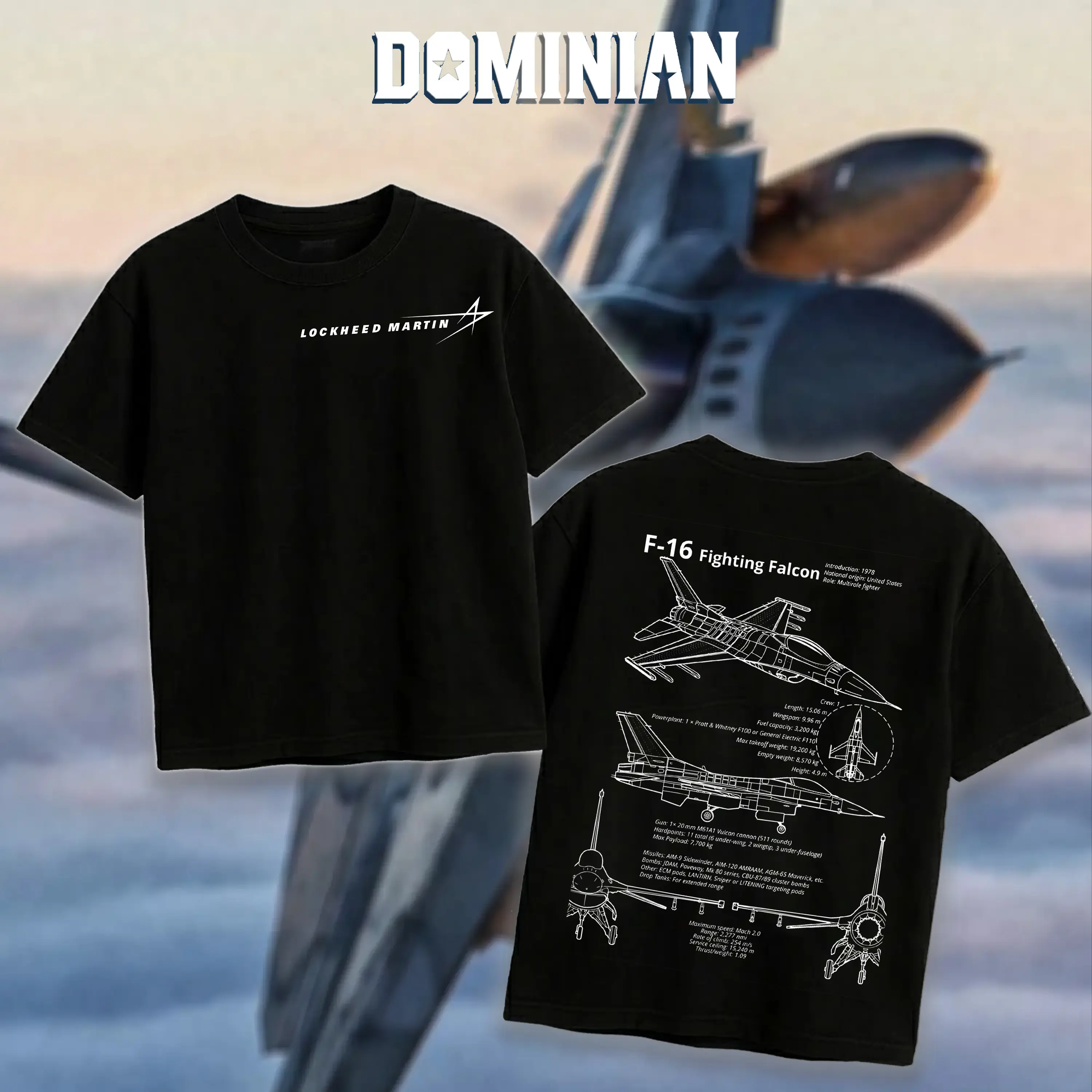 DOMINIAN F-16 Falcon Blueprint T-Shirt/Hoodie Vintage Lockheed Martin Graphic Tee Military Enthusiast Streetwear Clothing Gift for Men Breathable Printing