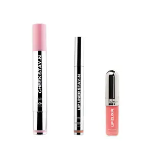 sacheu Cheek & Lip STAY-N Trio - All-day Liquid Blush - Long-lasting, buildable, ultra-blendable + Lip Liner STAY-N - Peel-Off Lip Liner Stain - All Day & Night + Lip Glaze Elixir - 3-in-1 Balm + Oil + Gloss - Lip Glaze - Long-lasting Shine & Hydration