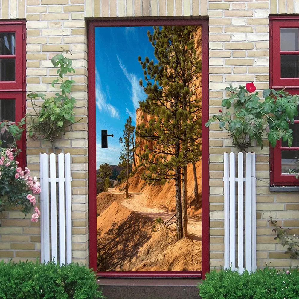 2pcs Nature Landscape Wall Sticker Outdoor Mountain Path Decorative Decal Living Room BedroomWall Mural Removable Waterproof Self-Adhesive Home Decor Creative Art Sticker Collage Self-Adhesive Door Stick