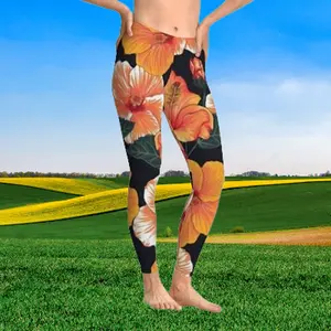 Tropical Orange Hibiscus Leggings — Floral All-Over Print Yoga Pants