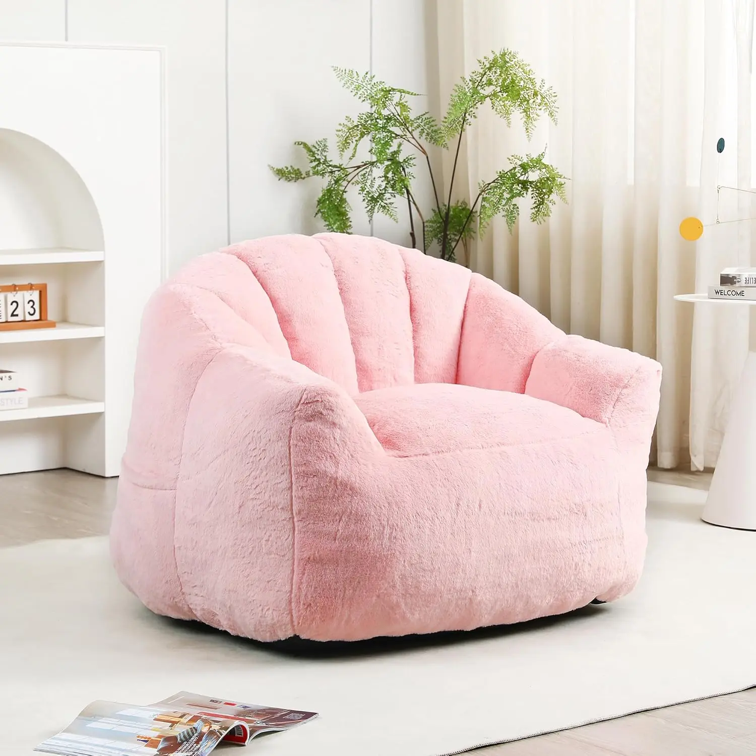 Modern Tufted Armrest Boneless Bean Bag Chair - High-Density Foam Stuffed Indoor Sofa Furniture, 400 lbs Capacity, Bottom Zippers, Animal-Friendly, 1-Person No-Assembly Setup, for Adults & Friends (Watch Party Ready, Pink)