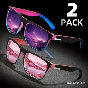 2-Pack Square Gradient Polarized Sunglasses, Anti-Glare UV Protection Shades, Lightweight Eyewear for Driving, Fishing, Travel and Summer Party