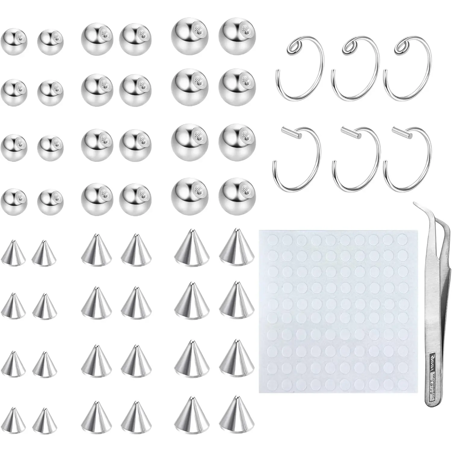 YADOCA Non-Piercing Body Jewelry Set for Women Men, Silver Stainless Steel Fake Nose Rings, Lip & Eyebrow Studs with Geometric Shapes for Party Events