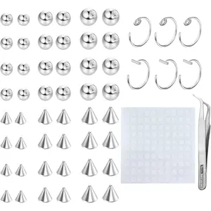YADOCA Fake Eyebrow Ring Fake Lip Labret Studs Replacement Balls Spike with 100Pcs Sticker Non-Piercing Nose Rings Hoop Body Jewelry Skin 3MM 4MM 5MM(Silver)