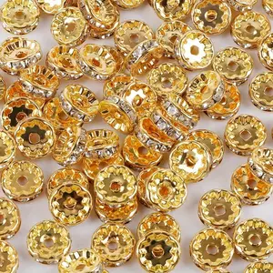 50PCS10mm rhinestone Rondel spacer beads, decorative beads set with artificial crystal, for DIY jewelry making, bracelets and necklaces beaded accessories electroplated with white diamond wheel drill ring flat piece diy flat jewelry accessories space