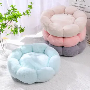 Flower Design Plush Pet Bed - Circle Bed Viral Style Cozy Cat Dog House with Non-Slip Bottom for Winter Warmth