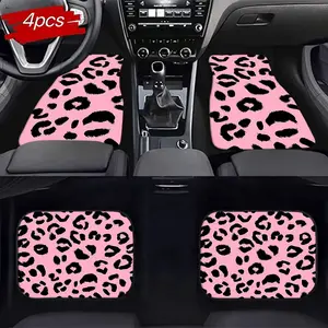 4pc Fashion Leopard Print Car Floor Mats Set, Full Coverage Anti-Slip Wear-Resistant Easy to Clean Universal Fit Vehicle Interior Decor, Girly Car Accessories