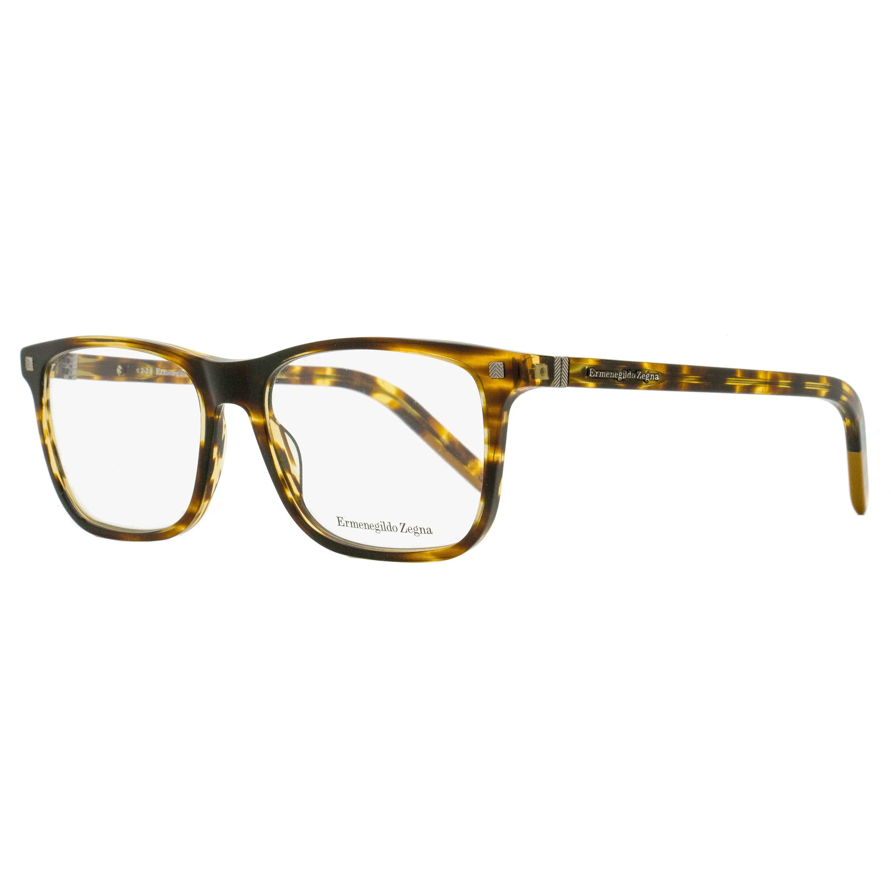 Zegna Vicuna Fashion Eyeglasses Men's Frames, EZ5187 053 Blonde Havana, Herringbone Acetate Arch Browline, 56mm Demo Lens Optical Frames, Geometric Men's Frames