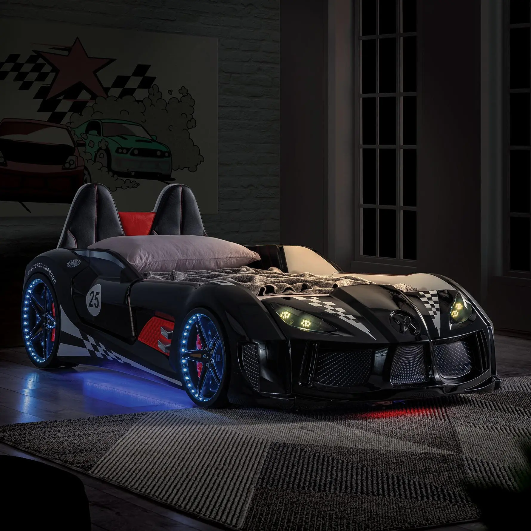 TRACKSTER Novelty Car Bed with LED Lights & 4 Sound Option