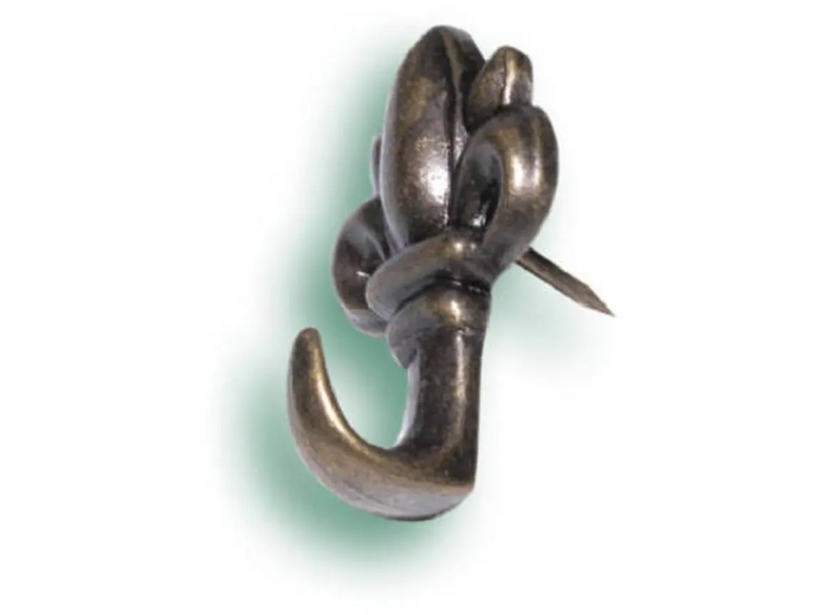 Antique Brass Fleur-De-Lis Push Pin Hanger Organiser - 3 Pack, Vintage Hangers & Pegs for Hanging Home Organization Needs