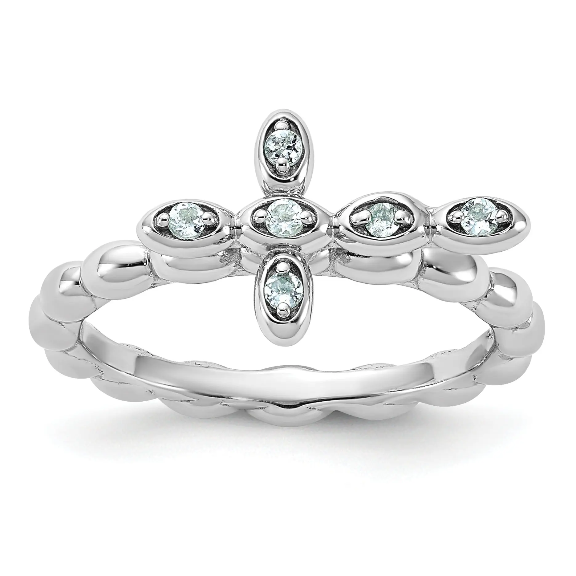 Silver Stackable Natural Aquamarine Cross Ring