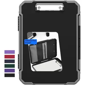 Clipboard with Storage, Rugged Shockproof Protective, Internal Pen Pouch & Metal Clip, Heavy Duty Plastic Clip Boards 8.5x11, High Capacity Contractor Folder for School Office (Black)