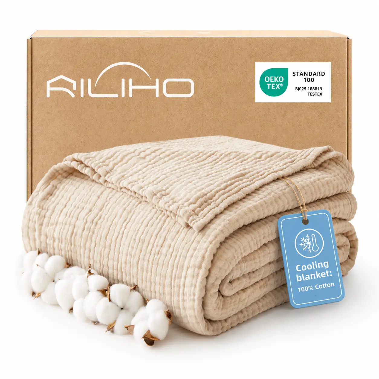 RILIHO 100% Cotton 6-Layer Muslin Blanket Large, Summer Cooling Throw Blankets, Breathable and Lightweight, All Season Use for Hot Sleeper