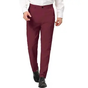 Lars Amadeus Men's Dress Trousers Solid Color Flat Front Skinny Business Pants Burgundy 34