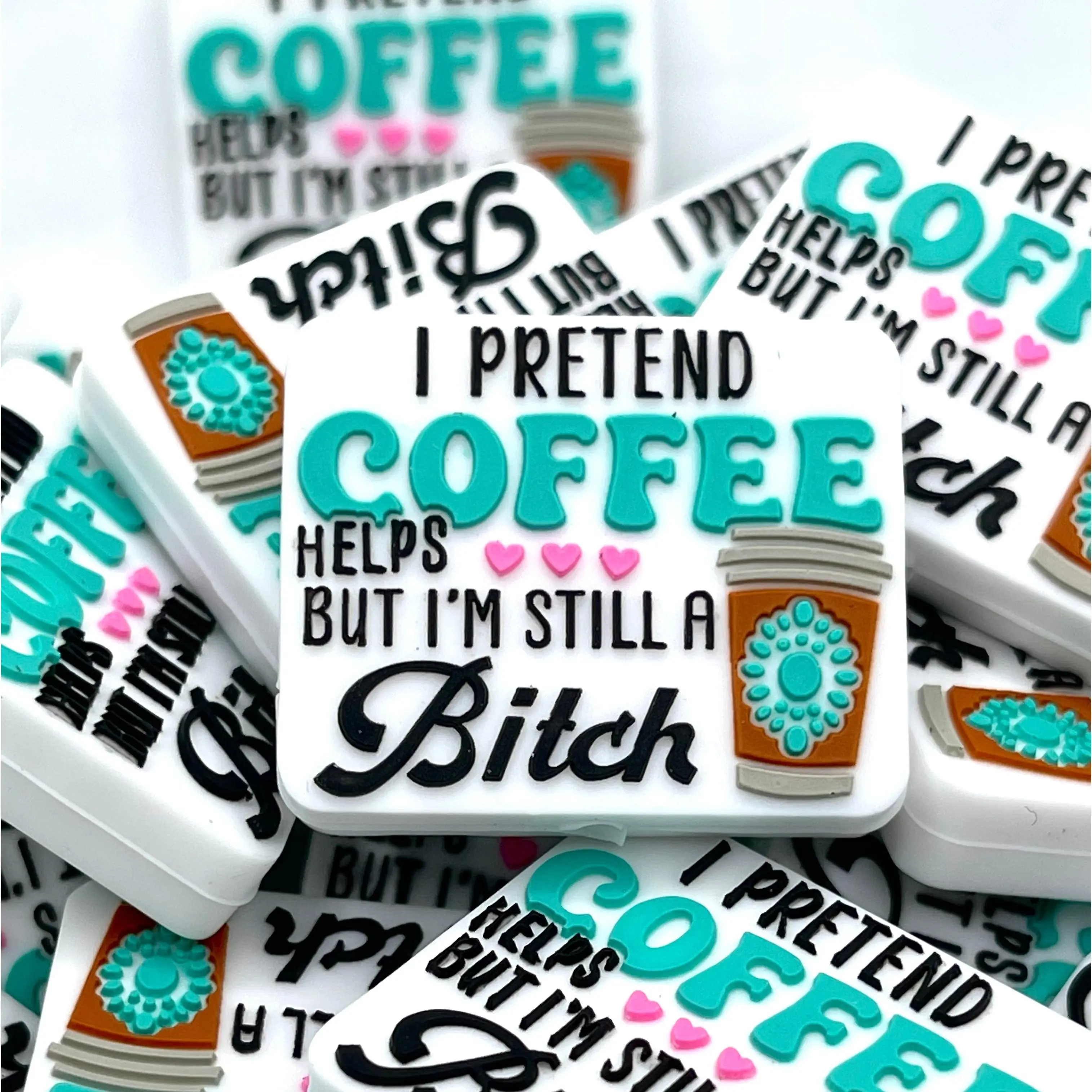1pc I Pretend Coffee Helps! Silicone Focal Beads | Funny Colorful Bead Shop | DIY Craft Supplies