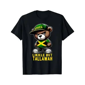 Men'S Wear 180g 100% Cotton One Side Printed Round Collar Short Sleeve T Shirt Teddy Bear Jamaica Flag Shirt Jamaican Clothing Men & Women Gift for Men Dad Husband Grandpa Friends, S-XXXL, Black