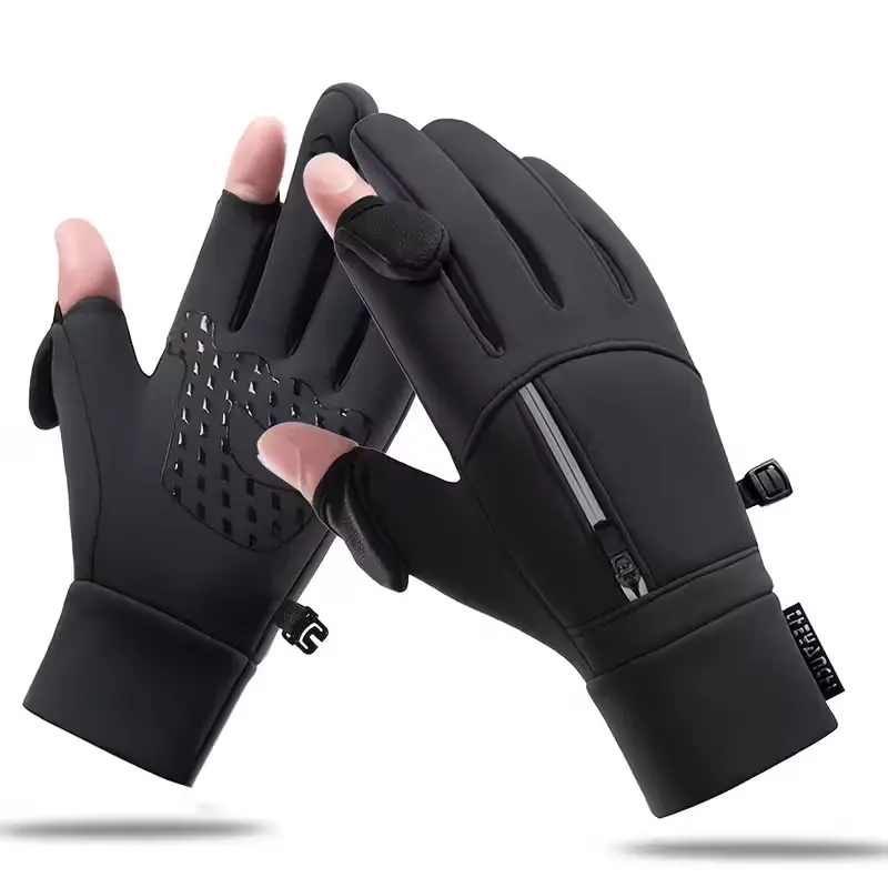 FEITAI Winter Warm Touchscreen Gloves Men'S Women'S Windproof Gloves Outdoor Sports Running Hiking Cycling Gloves Unisex Flip Open Two Finger Fishing Gloves