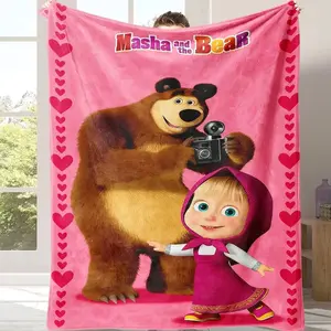 Sale! Masha And Bear Blanket Cute Cartoon Print Soft Flannel Blanket，throw blanket，A warm nap blanket，Suitable for use in offices, sofas, and travel settings, etc，A gift suitable for fans, friends and children