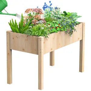 Raised Garden Bed with Legs, 48x24x30in Wood Elevated Planter Box for Herbs, Flowers, Vegetables & 300lbs Capacity Outdoor Gardening Planters