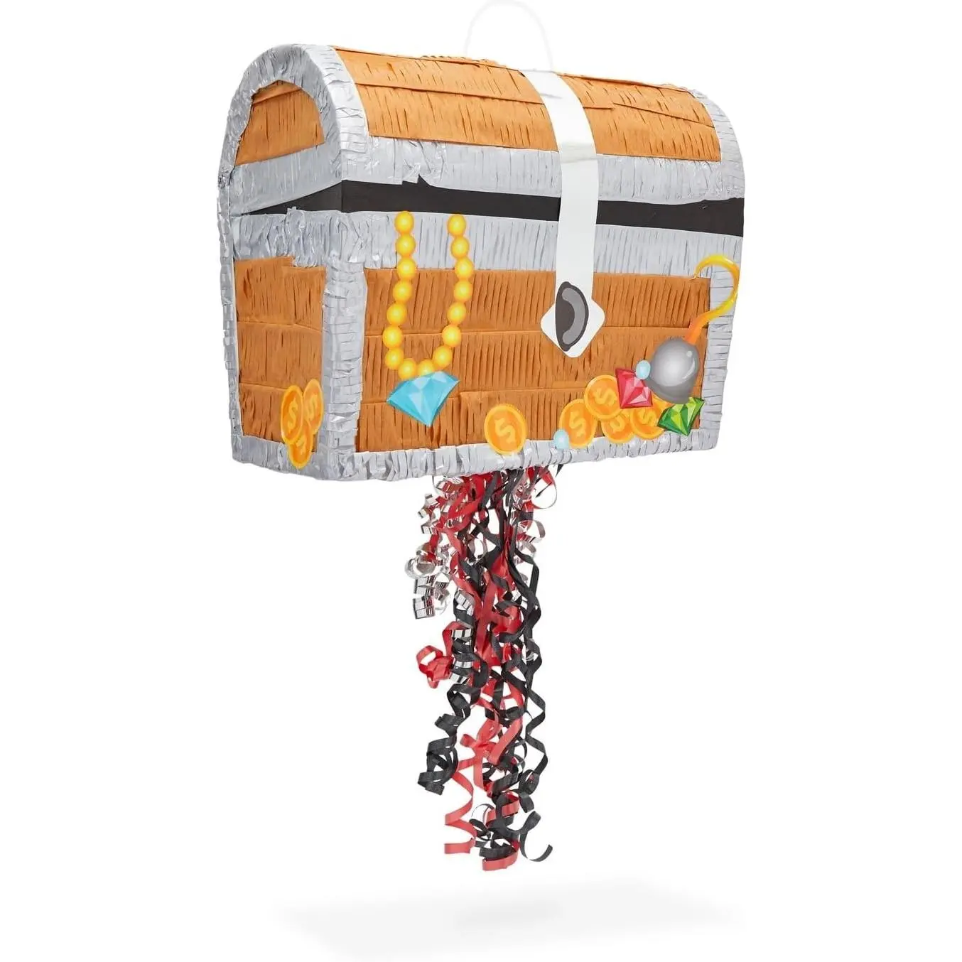 Pull String Treasure Chest Pinata, 12 x 10 x 6.5 In Blue, Ideal Pirate Treasure Chest Birthday Pinata for Pirate Themed Party Decoration