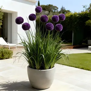 9 Flower Balls = 3 Faux Onion Grass Bouquets | Lifelike Artificial Greenery — Easy Care & Maintenance-Free | Ideal for Weddings, Anniversaries, Thanksgiving, Christmas, and Indoor/Outdoor Decor | Home Styling & Chic Floral Arrangements