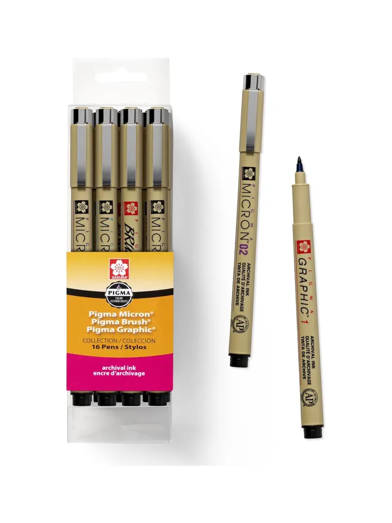 SAKURA Pigma Micron Black Ink Multi-tip Set, 16 Pack
