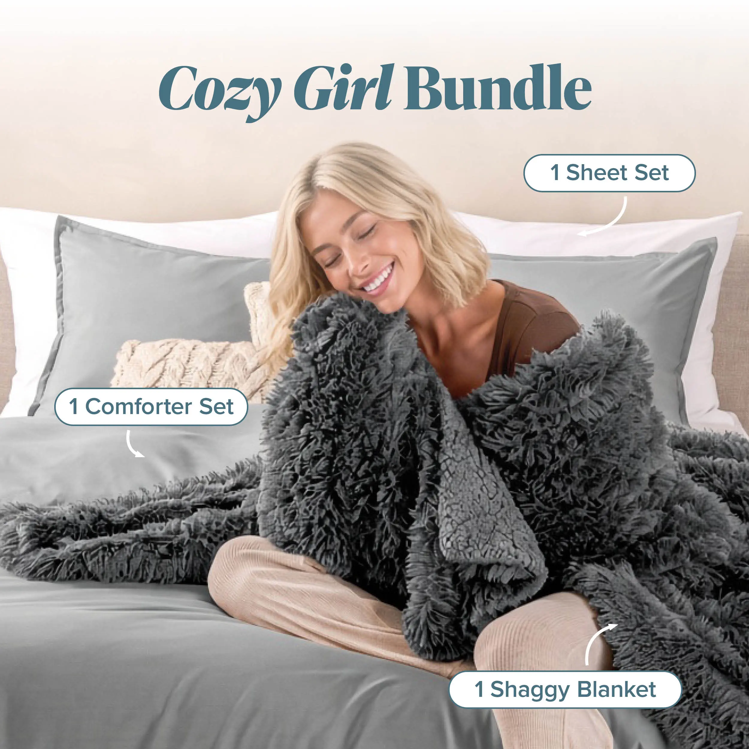 Bare Home Cozy Girl Starter Kit - Twin XL Bed-in-a-Bag Bedding Set with Ultra-Soft Shaggy Bedroom Bedding Blanket, Cooling, Fade-Resistant Home Decor Blanket, Machine Washable