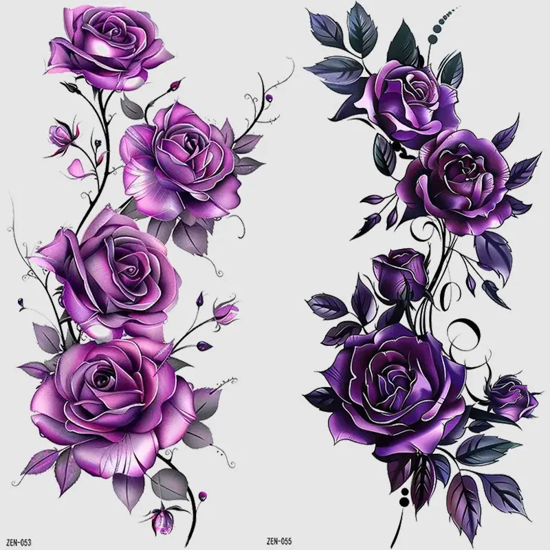 2 Pcs Flower Temporary Tattoo Stickers, Realistic Waterproof Rose Design, Ideal for Women Travel, Daily Wear, Party Makeup, Temporary Fake Tattoos, Body Fake Tattoos