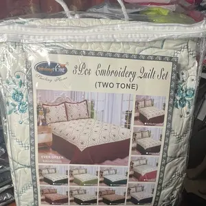 3 pcs embroidery set king California bed set