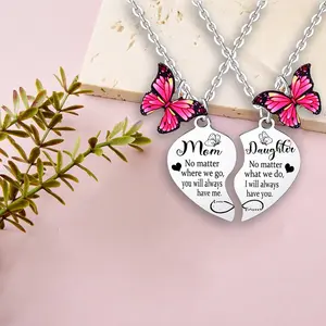 2PCs Mom Daughter Heart Matching Pendant Necklace Mother's Day Gifts for Mom Daughter Gifts for Mom Birthday Gifts for Daughter Gifts Butterfly Charm Gifts for Mother Daughter Necklace Set Jewelry Gifts for Mom Daughter Necklace