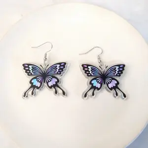#155 Black, Blue, Purple & Green Butterfly Earrings- Stainless Steel Hooks- Casual Spring Summer Insect Jewelry
