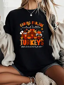 Women's 100% Cotton Breathable T-Shirt - Unisex NICU Nurse Thanksgiving Graphic Tee, Short-Sleeve Everyday Fit Fabric Top with "Caring For The Cutest Turkeys" Design, Casual Style for Men