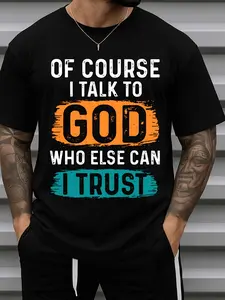 Men's Of Course I Talk to God Who Else Can I Trust Christian Faith TShirt Sm Heavyweight Black with Lettering Praying Hands Design AllSeason Casual Gym Wear Durable Activewe, PLUS SIZE