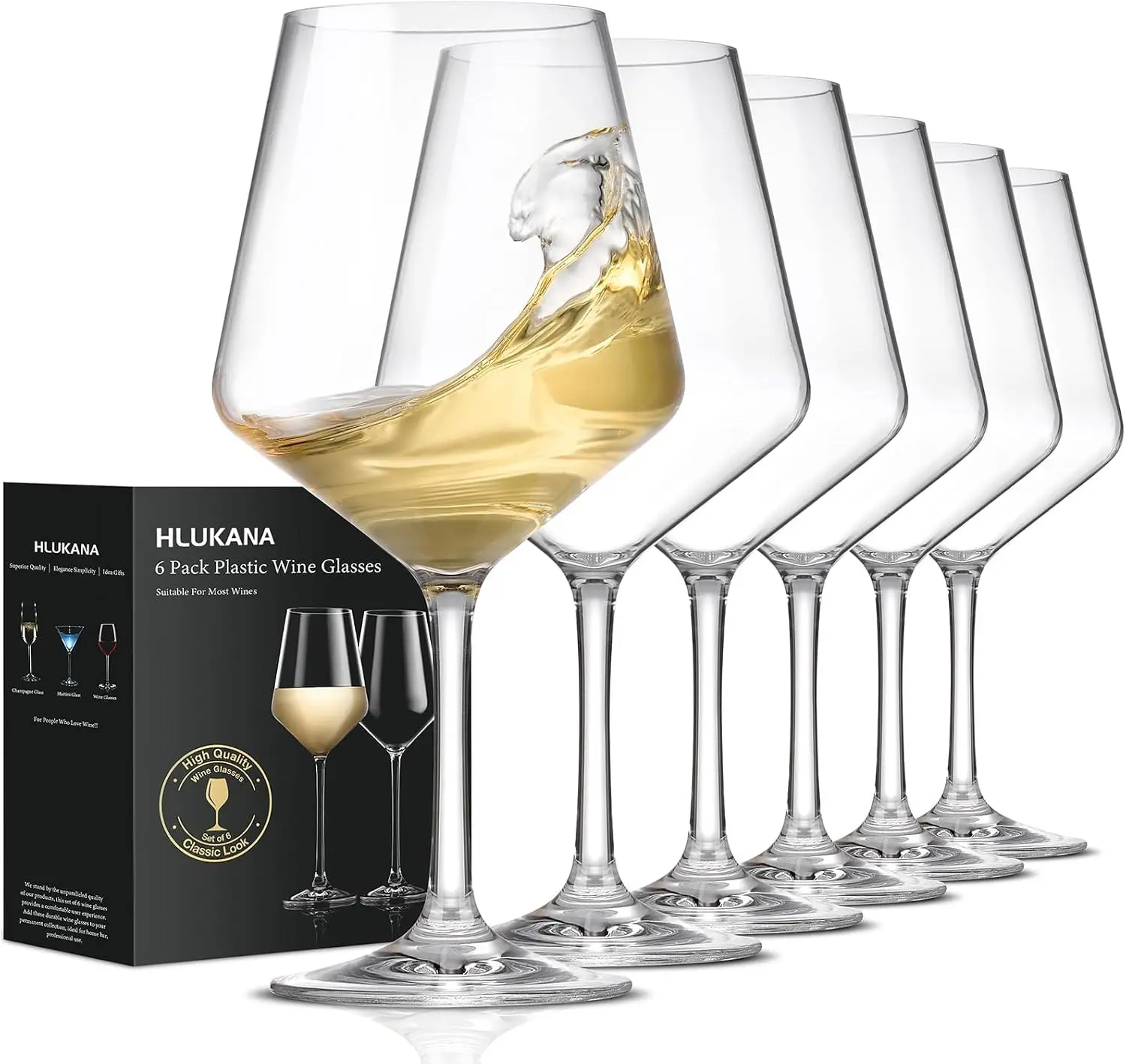 Hlukana Unbreakable Wine Glasses Set of 6, 16 oz Plastic Wine Glasses with Stem, BPA Free, Reusable Wine Glass for Poolside, Outdoors Camping Picnic Restaurants Home Bar Christmas Unique Gift Gift