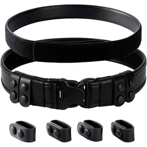 2" Duty Belt w/Hook Lining 4 Keepers 1.5" Reversible Inner Belt for Police Law Enforcement Security Plain Black