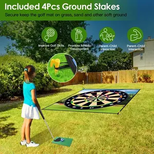 Golf Chipping Dart Game Mat Set with 20 Sticky Balls Ground Stakes Hanging Hooks & Carrying Bag for Kids Indoor Outdoor Training