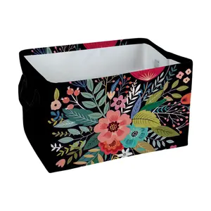 Folk Floral Print Storage Baskets Storage Boxes Home Decor Storage Clothes Organization And Storage Home Decor Storage Holiday Gifts, Shelf Baskets, Organizer for Clothes, Toys, Books, Pet Lovers Home Decor, Playful Design, Laundry Basket