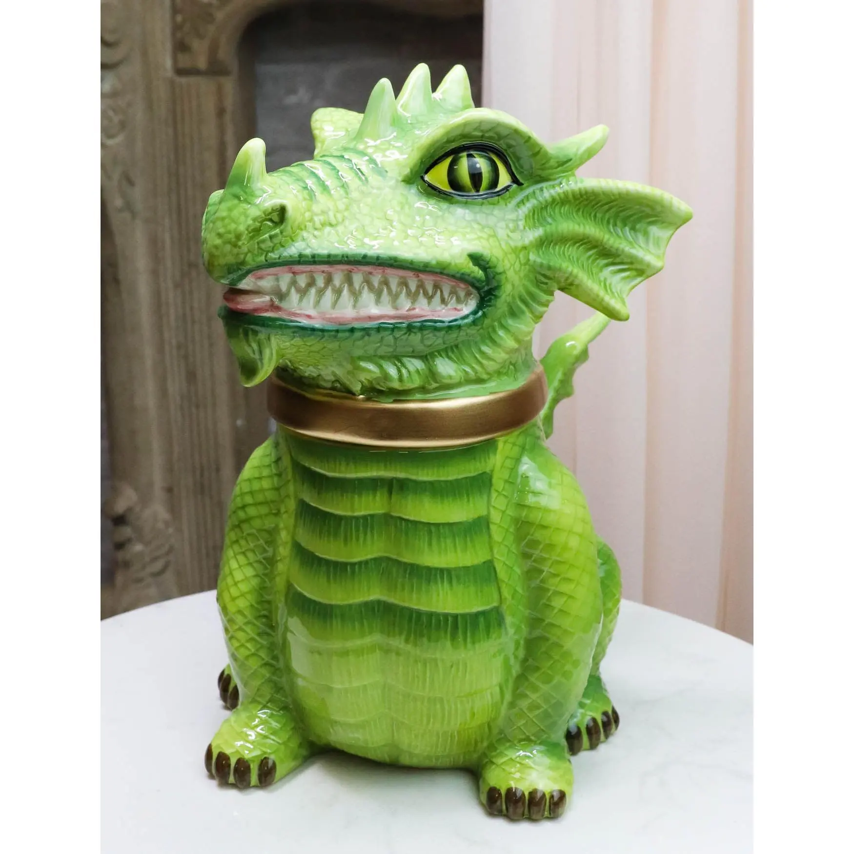 Ebros Medieval Vigilante Fantasy Green Dragon Warrior Ceramic Cookie Jar Figurine 10"H
