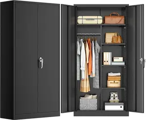 INTERGREAT Metal Wardrobe Closet, 72" H Metal Storage Armoires Cabinet with Lockable Doors and Hanging Rod, Armoire Wardrobe Closet with 4 Adjustable Shelves for Home Office, Warehouse, Garage, Black#Summervibes