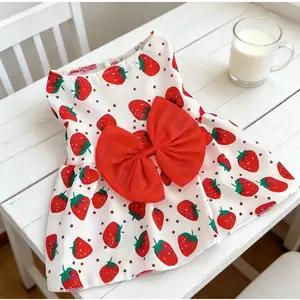 New Cute Dog Cat Dress Teddy French Bulldog Bichon Pomeranian British Shorthair Ragdoll Pet Dress Small Medium Dogs Spring Summer Dog Cat Pet Clothes Cat Apparel Striped Strap Mesh Dress Dog Clothes with Red Bow  cat clothes Adorable Cow Bear Pattern