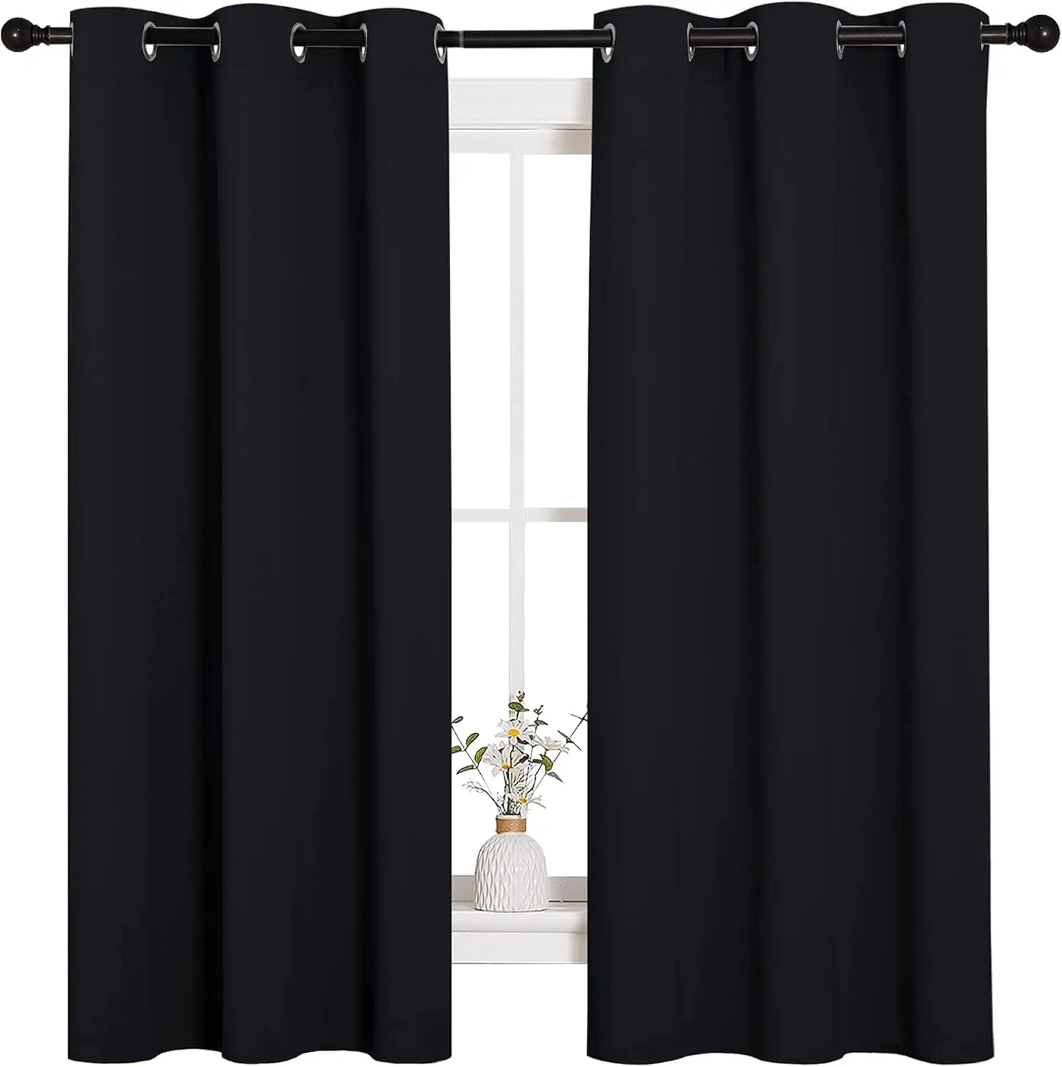 Pitch Black Triple Weave Grommet Curtains - 2 Panels (42 in W x 63 in L), Room Darkening, Thermal Insulated, Soundproof, Low Iron, Wrinkle Resistant Contemporary Household Curtains for Bedroom Use