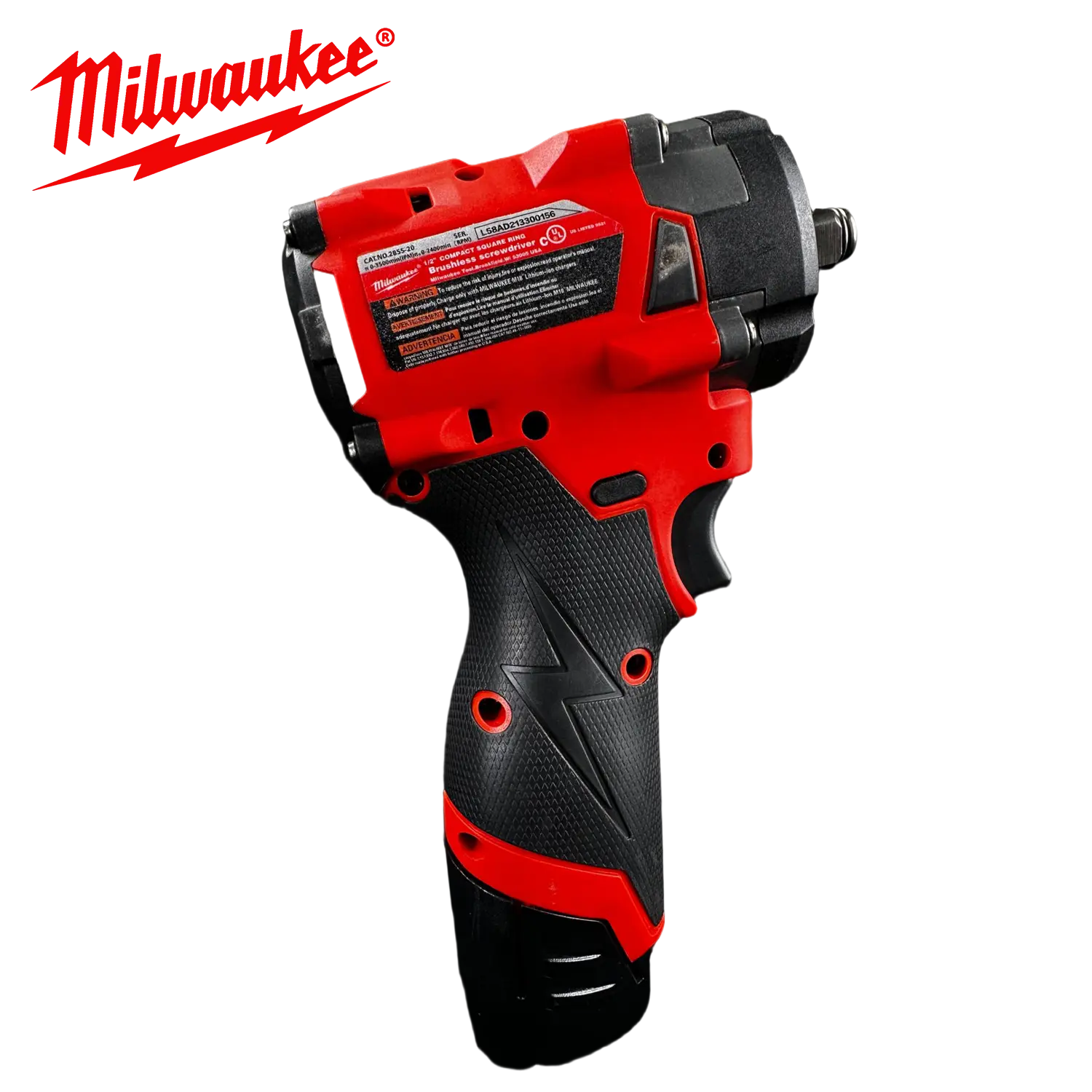 MILWAUKEE M12 1/2" Stubby Impact Wrench, 300Nm Max Torque,duty rate power high charger drill kit level dewalt cordless stepless speed mechanical use vibration control active shock lithium cordless work light energy