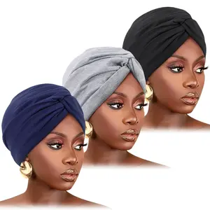 3pcs Women's Elastic Double Layer Twisted Turban Hats Breathable & Comfortable Muslim Headscarves Ladies Hair Loss Chemo Cap Headwear Bandanas Hair Accessories summerwins