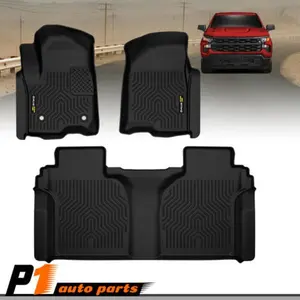 TPE Floor Mats Front Rear Fit For 99-24 Chevy Silverado GMC Sierra Crew Cab,All Weather Floor Mats Rubber Liners,Waterproof Anti-slip Durable Floor Mats Upgraded Version (black) Car Interior Accessory Truck Accessories