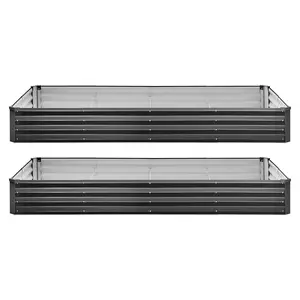 VEVOR 2 Pack Galvanized Raised Garden Beds, 8 x 4 x 1 ft, Rectangular Metal Planter Boxes Kit Outdoor, Bottomless Elevated Planting Box with Gloves, Alu-Zinc, for Growing Flowers Vegetables, Dark Gray