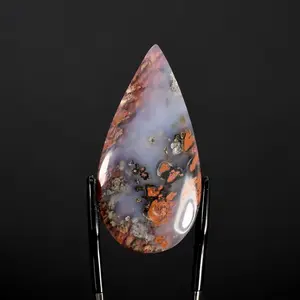 41mm Pink Red Flower Garden Agate Cabochon, Teardrop Moss Agate Cab, Indonesia h31