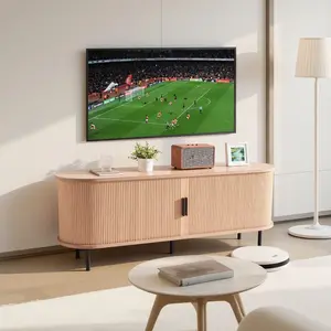 VEVOR TV Stand, Boho Entertainment Center for TVs up to 58 in, 350 lbs Load, TV Media Console Table with Adjustable Storage Shelves Rolling Door, Television Stand for Living Room, Bedroom, Brown